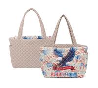 Kuiaobaty American Flag 1776 2026 Reversible Quilted Tote Bag for Women Large Quilted Purse with Side Pocket July 4th Gift USA 250th Anniversary Shopping Bags (Camel)