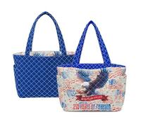 Kuiaobaty American Flag 1776 2026 Reversible Quilted Tote Bag for Women Large Quilted Purse with Side Pocket July 4th Gift USA 250th Anniversary Shopping Bags (Blue)
