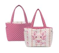 Kuiaobaty Axolotl Large Reversible Quilted Tote Bag for Women,Cute Shoping Bagswith Side Pocket,Lightweight Quilted Tote Purse for College Spring Summer Shoulder Bag for Work,Travel,Gym (Pink)