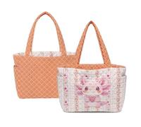 Kuiaobaty Axolotl Large Reversible Quilted Tote Bag for Women,Cute Shoping Bagswith Side Pocket,Lightweight Quilted Tote Purse for College Spring Summer Shoulder Bag for Work,Travel,Gym (Orange)