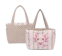 Kuiaobaty Axolotl Large Reversible Quilted Tote Bag for Women,Cute Shoping Bagswith Side Pocket,Lightweight Quilted Tote Purse for College Spring Summer Shoulder Bag for Work,Travel,Gym (Camel)