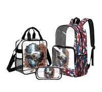 Kuiaobaty Bald Eagle Clear Backpack with Lunch Compartment Set of 3 - Stadium Approved Transparent Backpack with Size Pocket Knapsack for School