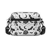 Kuiaobaty Bat Moon Rose Shoulder Bag for Women - Gothic Ladies Cross-Body Handbags, Witchy Bats Satchel Messenger Bag Lightweight for Shopping Work