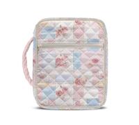 Kuiaobaty Bible Cover Case for Women Blush Blue Rose Patchwork Bible Study Supplies,Quilted Bible Bag Large with Zipper Pocket, Outdoor Bible Carrier for Hunting Camp Ministry & Sportsman Church