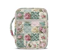 Kuiaobaty Bible Cover Case for Women Patchwork Pink Rose,Teal Bible Study Supplies Quilted Cotton Bible Bag,Large Bible Cover for Women Bible Carrying Case for Church Travel Christian Gifts