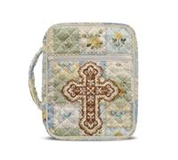 Kuiaobaty Bible Cover for Women Colorful Patchwork Floral Bible Study Supplies, Monogram Bible Bag Personalized with Cross, Quilted Large Bible Case for Church Travel Faith Gift