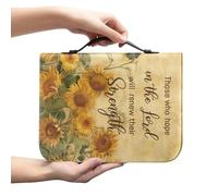 Kuiaobaty Bible Quote Sunflowers Leather Book Cover Case with Handle, God Saying Bible Holder Carrying Bag with Bookmark Christian Gifts,M