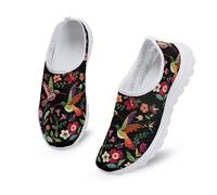 Kuiaobaty Birds Flowers Women's Casual Walking Shoes Lightweight Slip on Trainers with Memory Foam, Black Athletic Mesh Sneakers