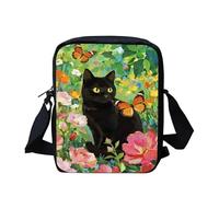 Kuiaobaty Black Cat Crossbody Bag for Women, Oil Painting Cat Flowers Cross Body Bag Handbags & Shoulder Bags with Adjustable Wide Strap Multiple Pockets