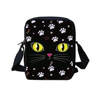 Kuiaobaty Black Cat Print Crossbody Bags for Women, Cute Kitty Paws Girls Messenger Bag Black Square Bag Hands Free Phone Carry Bag