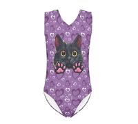 Kuiaobaty Black Cat Print Girls Summer One-Piece Kawaii Kitty Paws Girl Swimming Costume Beach Swimwear,Purple