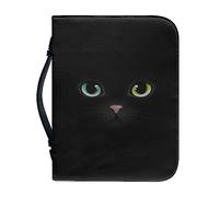 Kuiaobaty Black Cat Print Small Book Cover with Zipper and Handle 9"x6", Cartoon Kitty Book Covers Faux Leather Protective Bags