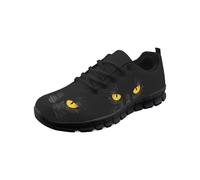 Kuiaobaty Black Cat Print Walking Running Shoes for Womens Tennis Casual Fashion Sneakers, Halloween Cat Face Print Sport Trainers Breathable