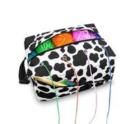 Kuiaobaty Black Cow Print Crochet Storage Bag Yarn Knitting Bag Wool Storage Bag with Pocket, Animal Skin Spots Crochet Project Bags
