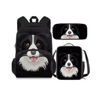 Kuiaobaty Black Dog 15 Inches Kids Backpack and Lunch Box for Boy Funny School Bag with Pencil Box Large Capacity Book Bag and Lunch Box Soft School Supplies Gift for Back to School