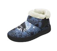 Kuiaobaty Black Raven Ladies Bootie Slippers Womens Slipper Boots, Gothic Raven Roses Warm Indoor House Shoes Lightweight Fluffy Ankle Boots, Size 7