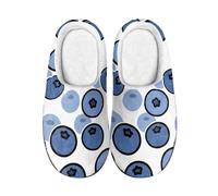 Kuiaobaty Blue Berry Print Scuff Slippers for Women Slip-on Indoor House Shoes Memory Foam, Fruits Pattern Winter Slippers with Warm Fleece Lining