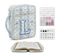 Kuiaobaty Blue Floral Bible Cover Case for Women with Letter L, Custom Initial Personalized Quilted Bible Cover Large with Zipper Pocket, Bible Study Organizer for Travel Gift