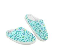 Kuiaobaty Blue Leopard Print Toddler Slippers Fuzzy Linning Winter Slip On House Shoes, Turquoise Leopard Spots Slippers Non-Slip Out Sole for Outdoor