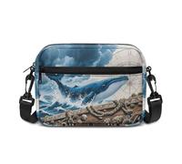 Kuiaobaty Blue Whale Crossbody Bag for Women, Ocean Ship's Log Whale Small Messenger Bag Shoulder Handbag for Ladies, with Adjustable Strap