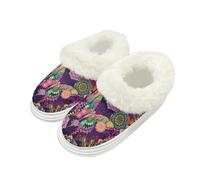 Kuiaobaty Bohemia Folk Butterfly Comfy Slippers for Women Fluffy Collar, Mandala Floral Butterfly House Winter Shoes Slippers with Indoor Outdoor Sole