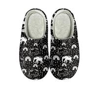 Kuiaobaty Boho Ethnic Elephants Ladies Flannel Fleece House Slippers Memory Foam, Drawing Elephant Anti-Skid Sole Fluffy Slip on Slippers
