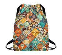 Kuiaobaty Boho Ethnic Floral Drawstring Backpack for Men Women Morocco Pattern Girls School Bag PE Bags Sports Backpacks for Swimming Yoga