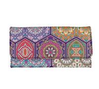 Kuiaobaty Boho Moroccan Art Women Long Wallet Cash Card Id Holder PU Leather Purse, Colorful Button Clutch Bag Zipper Coin Purse Handbag