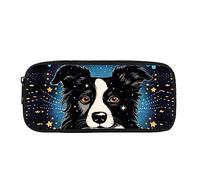 Kuiaobaty Border Collie Dog Pencil Case for Kids Children, Cartoon Puppy Stars Durable Pencil Pouch Girls School Supplies Storage Bag