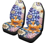 Kuiaobaty Bright Dahlia Flowers Blossom Front Car Seat Covers Set of 2 Pieces, Boho Floral Heavy Duty Seat Protector Front Pair