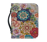 Kuiaobaty Bright Flowers PU Leather Bible Cover Bag with Pockets, Colorful Floral Book Sleeve Case Zipper for Study Bible Small Large