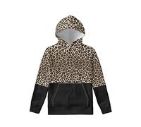 Kuiaobaty Brown Leopard Print Kids Hoodies, Animal Texture Comfortable Pullover with Pocket Color Stitching Outdoor Sports Casual Tops for Teens, Black