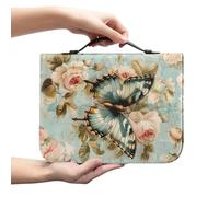 Kuiaobaty Butterfly Roses Bible Cover Church Bag, Vintage Butterfly Rose Painting Vegan Leather Book Case Protective with Handle, Gift for Women,L