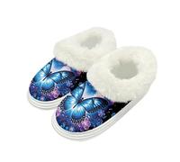 Kuiaobaty Butterfly Women Slippers Fluffy Collar Sandal Slippers Memory Foam, Blue Morpho Butterfly Print Slipper Slip On Soft House Shoes Cozy Warm Felt
