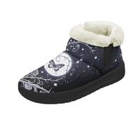 Kuiaobaty Butterfly Women's Bootie Slippers Starry Moon Print Fuzzy Warm Memory Foam Boots House Shoes, Silver Roses Winter Ankle Boots UK, Size 7