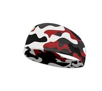 Kuiaobaty Camo Print Running Headband for Men, Red Black Camouflage Sports Headbands, Non Slip Sweatband for Workout, Exercise, Tennis