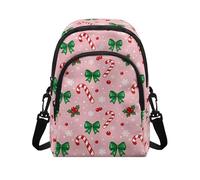 Kuiaobaty Candy Cane Shoulder Bag for Women Christmas Candy Print Multi Pocket Ladies Cross Body Handbags, Pink Card Slots Purse Messenger Bag