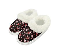 Kuiaobaty Candy Cane Slippers Women Memory Foam Christmas Winter Fluffy Slipper with Fluffy Collar, Comfort House Fleece Lining Home Shoes