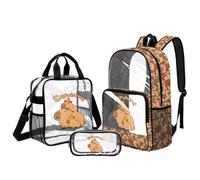 Kuiaobaty Capybara Family Clear Backpack with Lunch Bag Set - 17 inch Transparent Bookbag with Side Pocket Knapsack for Kids School Daily Use, 3 Pieces