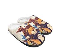 Kuiaobaty Cartoon Animals Scuff Slippers for Women, Cute Lion Giraffe Panda Print Ladies Slippers Comfort Slip on Indoor House Shoes Memory Foam