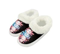Kuiaobaty Cartoon Axolotl Women's Cosy Memory Foam Slippers Fluffy Collar, Cute Axolotl Winter House Shoes Indoor/Outdoor Slippers Scuff
