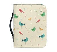 Kuiaobaty Cartoon Birds Book Cover for Notebook,Bible,Novel, Zipper Faux Leather Book Carrying Case with Pen Holder, Wheat