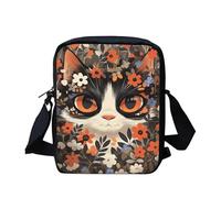 Kuiaobaty Cartoon Cat Pattern Fashion Women Watercolor Flower Kitten Crossbody Bags Mobile Phone Bags with Adjustable Strap Small Messenger Bag Girl