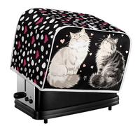Kuiaobaty Cartoon Cat Toaster Cover for 4 Slice, Cute Black White Cats Kitty Washable Toaster Cover with Hook, Love Hearts Bread Machine Protector,M