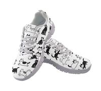 Kuiaobaty Cartoon Cats Fashion Sneakers for Womens, Kawaii Doodle Cat Print Lightweight Trainers Running Shoes Memory Foam, White