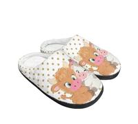 Kuiaobaty Cartoon Cow Couple Women's Scuff Slippers Slip-on Indoor House Shoes, Cute Animal Lover Print Winter Slippers with Warm Fleece Lining