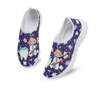 Kuiaobaty Cartoon Dentist Women Print Slip On Shoes Trainers Low Top Walking Sneakers, Tooth Pattern Lightweight Work Shoes for Nurse
