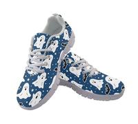 Kuiaobaty Cartoon Ghosts Women's Walking Trainers Gym Shoe, Halloween Ghost Stars Breathable Mesh Outdoor Sport Jogging Shoes, Navy Blue