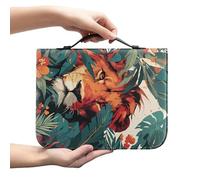 Kuiaobaty Cartoon Lion Pattern Bible Cover with Handle, African Jungle Animal Lions Print Faux Leather Book Cover Case with Zipper, Small Large 4 Size