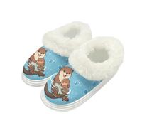Kuiaobaty Cartoon Otter Slippers for Women Memory Foam Fluffy Collar, Cute Otter Mom Child Print Ladies Cozy Warm Slipper Winter Scuff Slippers Indoor